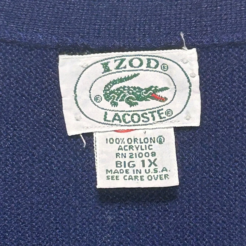 VTG 80's Izod Lacoste Navy Blue Cardigan Sweater Orlon Acrylic Big 1X USA Made